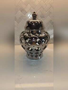 Charlton Home Pottstown Metallic Silver Cutout Quatrefoil Lidded Decorative Jar